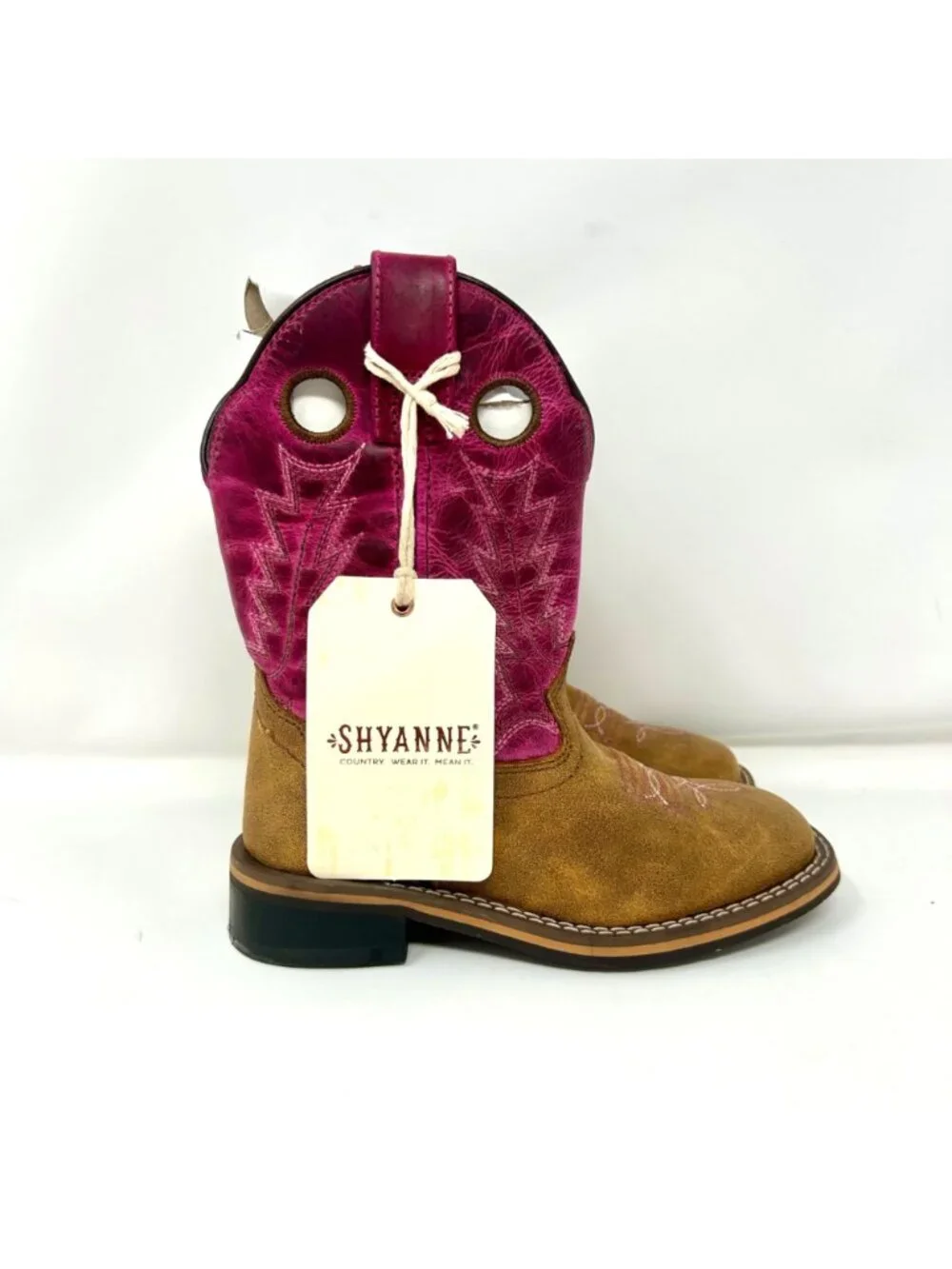 Shyanne Little Girls Western Boots Brown Pink Square Toe Size 11 Cowboy Boots